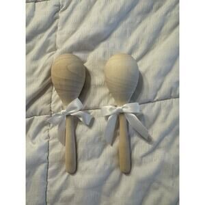 Lot of 2 Wooden Maracas Unfinished Bows DIY party favors crafts